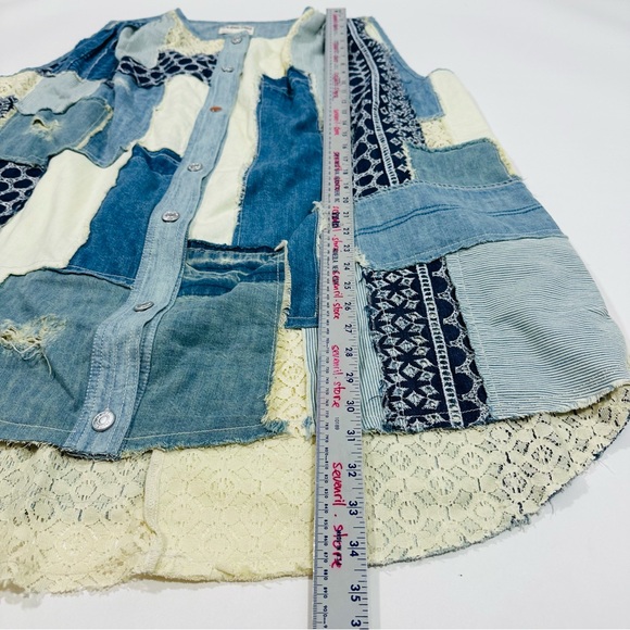 We The Free Patchwork Mini Dress - Blue and Cream - Picture 7 of 9